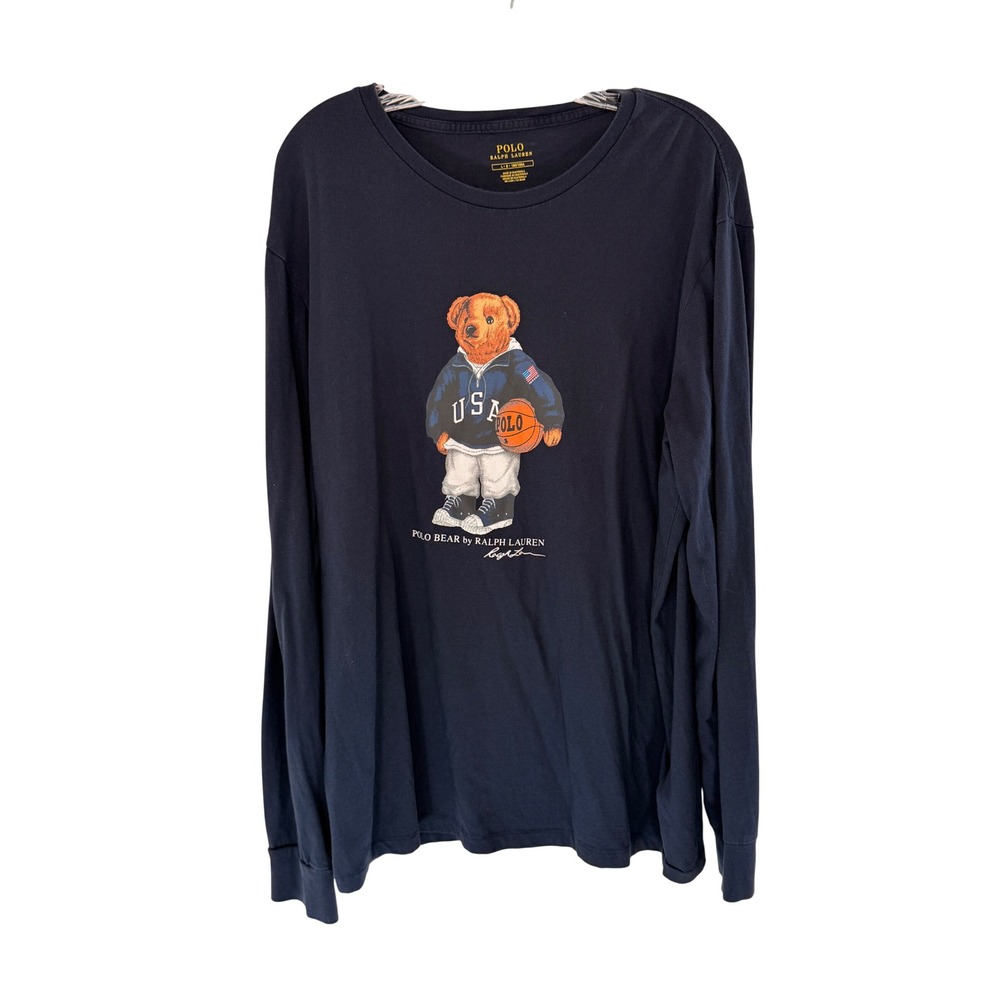 Polo Ralph Lauren Long Sleeve T-Shit Men's Polo Bear USA Basketball Blue Large